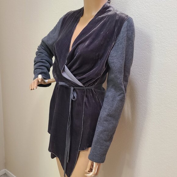 4 LOVE AND LIBERTY JOHNNY WAS VELVET & KNIT WRAP CARDIGAN SWEATER TIE WAIST sz S - Picture 2 of 6